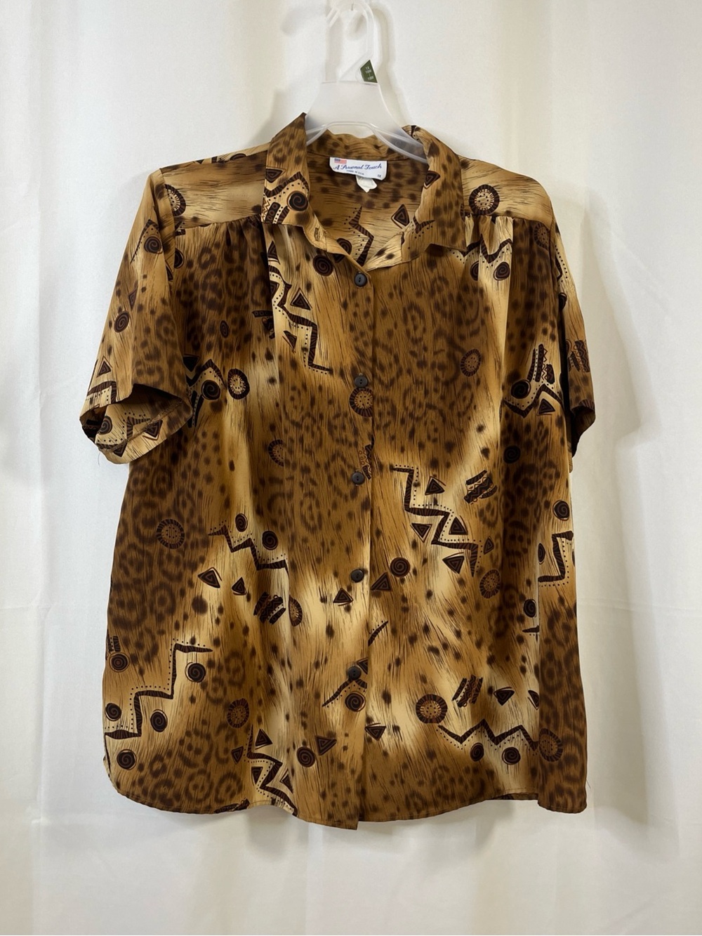 A Personal Touch Womens Abstract Leopard Print Blouse Shirt Top Made in USA 1X